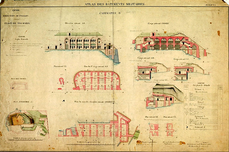 Atlas des bâtiments militaires. Génie. Direction de Toulon. Place de Tournoux. Casemates O.