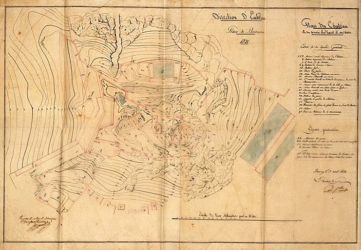 Direction d'Embrun. Place de Briançon. Plan du château, 1821.