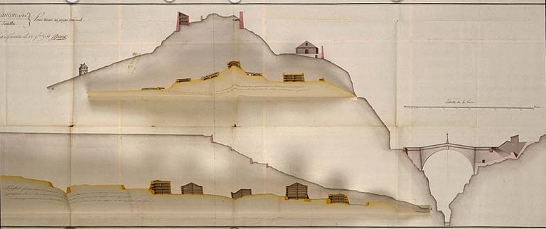 Briançon. Pour servir au projet général [coupe de la butte dans l'axe du pont d'Asfeld], 1751.