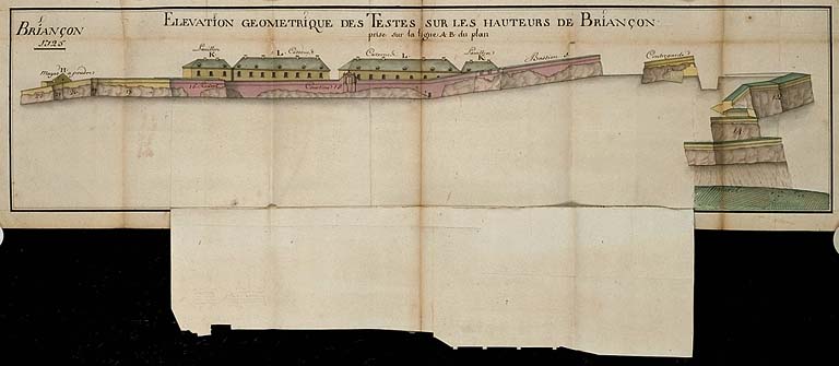 Elévation géométrique des Testes sur les hauteurs de Briançon, 1725. (rabat déplié)