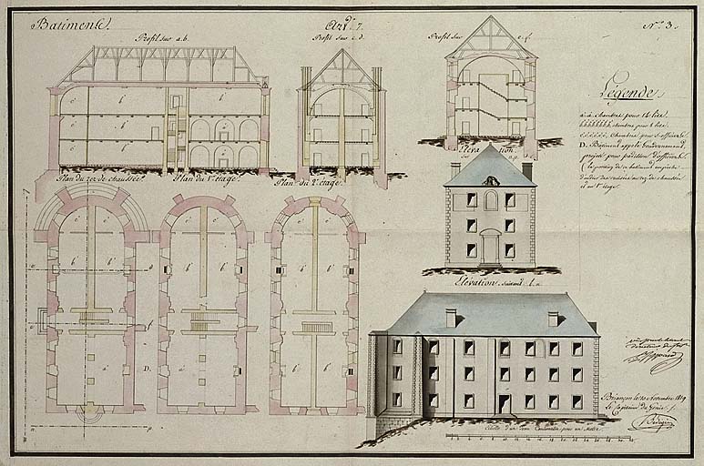 Les Têtes, bâtiment D. Plans, 1819.