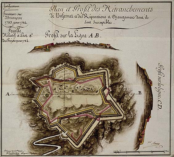 Plan et profil des retranchements de l'Infernet et des réparations et changemens dont ils sont susceptibles, 1783.