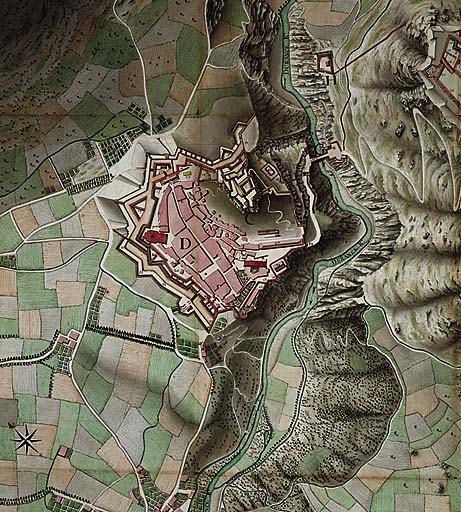 Plan général de la ville et des forts de Briançon. 1747. Détail : la ville.