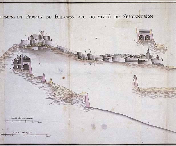 Développement et profils de Briançon veu du costé du septentrion, 1695.