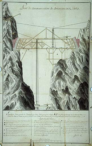 Pont de communication de Briançon aux Testes. Elévation d'une partie de l'assemblage d'un cintre, 1742.