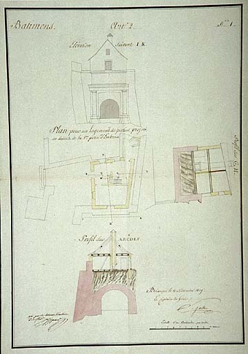 Plan pour un logement de portier projeté au-dessus de la première porte d'Embrun, 1819