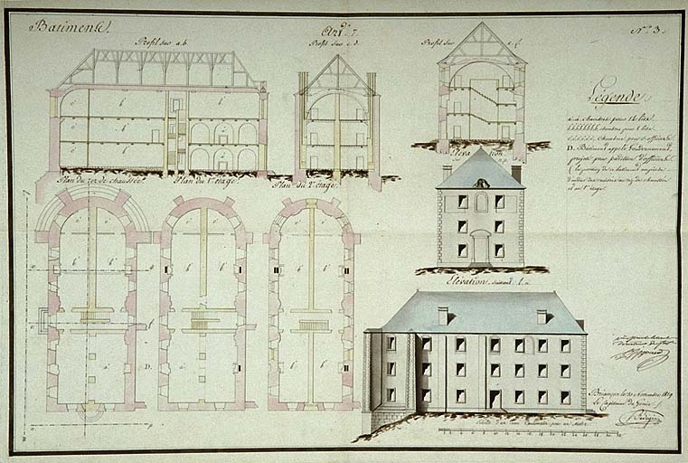 Les Têtes, bâtiment E. Plans, 1819.