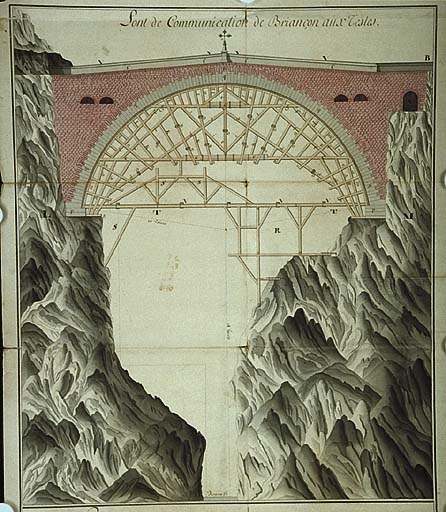 Pont de communication de Briançon aux Testes. Profil dans le milieu de la longueur du pont, 1742. Détail.