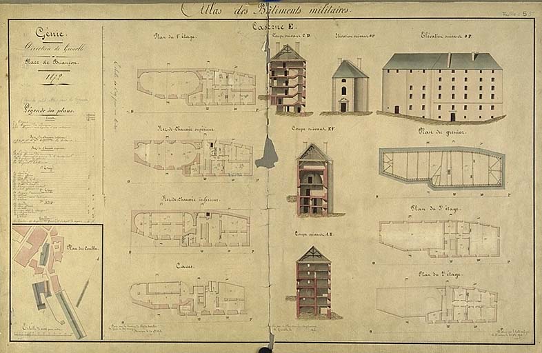 Caserne du Muy, caserne E. Plans et élévations. 1872. 