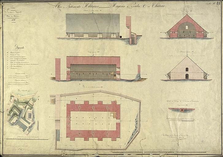 Atlas des bâtiments militaires. Place de Briançon. Magasin à poudre C du château, 1856.