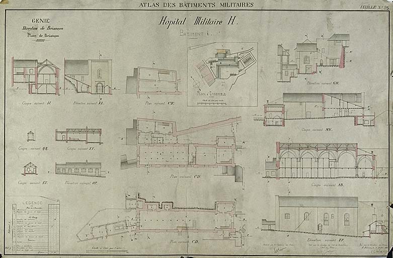 Hôpital militaire H. Bâtiment i. 1904. [Plans, coupes, élévations]