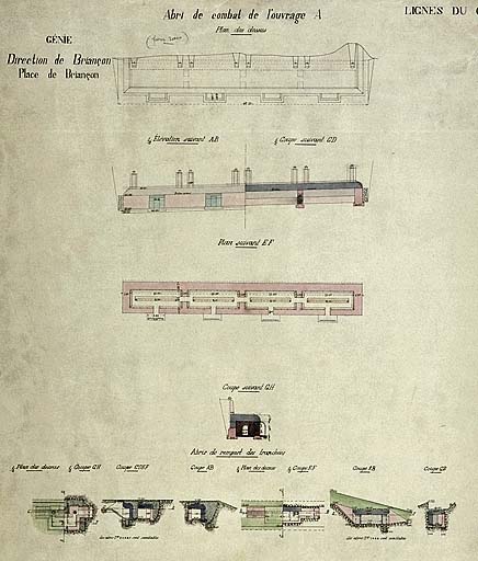 Lignes du Gondran. Abris de remparts dans les tranchées. 1912. Détail : Abri de combat de l'ouvrage A.