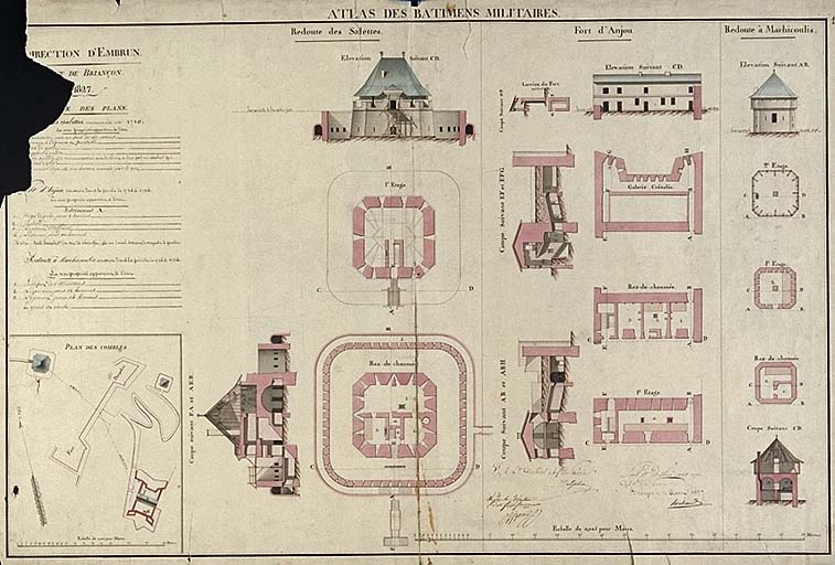 Redoute des Salettes, fort d'Anjou, redoute à mâchicoulis. 1827. ; Redoute des Salettes, fort d'Anjou, redoute à mâchicoulis. 1827.