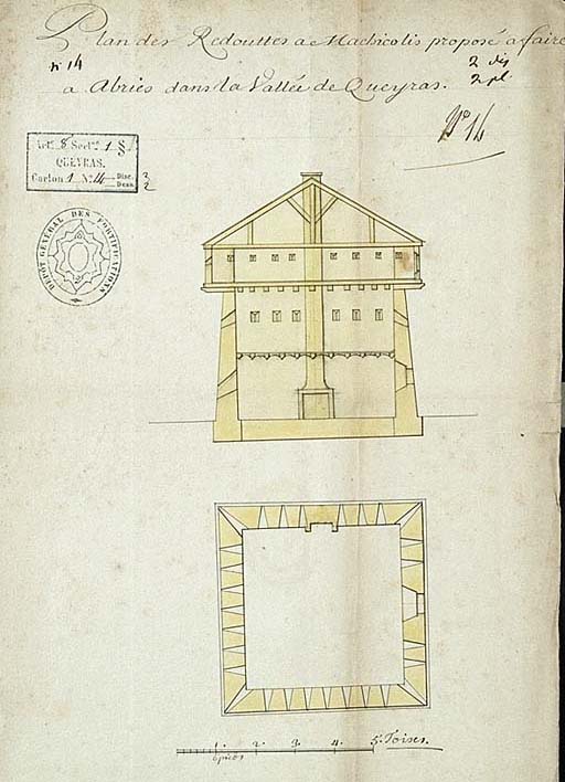 Plan des redouttes a machicoulis proposé à faire a Abriès dans la vallée de Queyras.