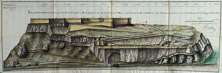 Elévation géométrique du front projetté à Montdauphin [...], 1750. ; Elévation géométrique du front projetté à Montdauphin [...], 1750.