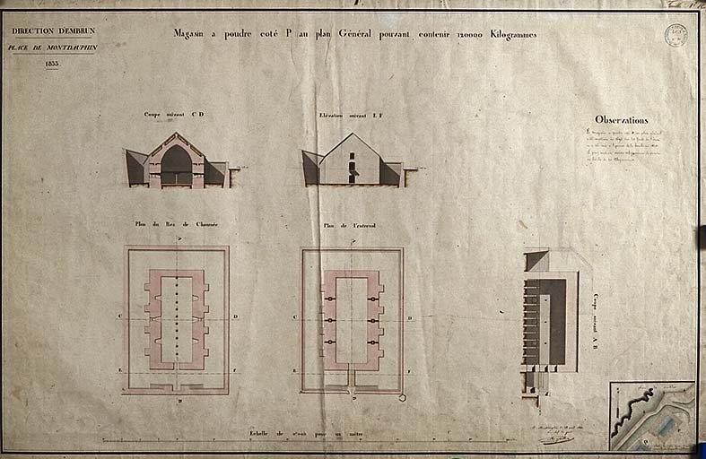 Montdauphin. Magasin à poudre coté P au plan général [...], 1833. ; Montdauphin. Magasin à poudre coté P au plan général [...], 1833.