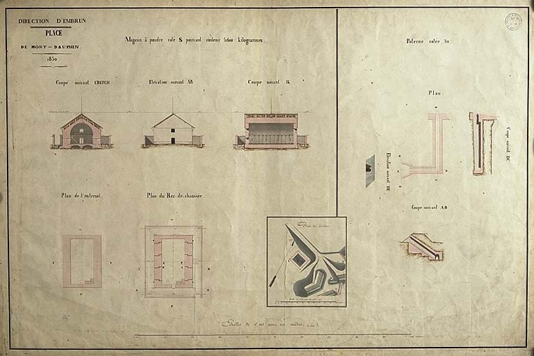 Mont-Dauphin. Magasin à poudre coté S, 1850.