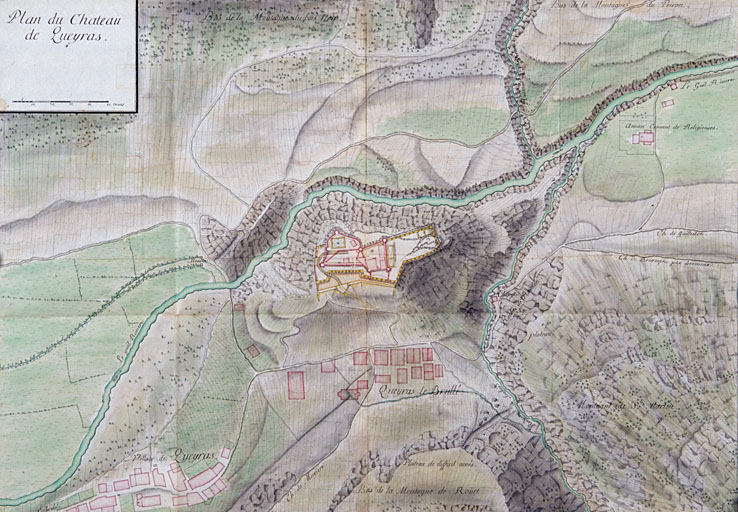 Plan du village de Château-Queyras réalisé par Vauban en 1700. ; Plan du Château de Queyras. Projet de Vauban, 1700.