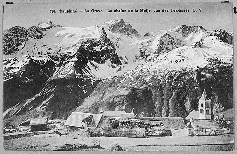 Dauphiné. La Grave. La chaîne de la Meije, vue des Terrasses. ; Dauphiné. La Grave. La chaîne de la Meije, vue des Terrasses.