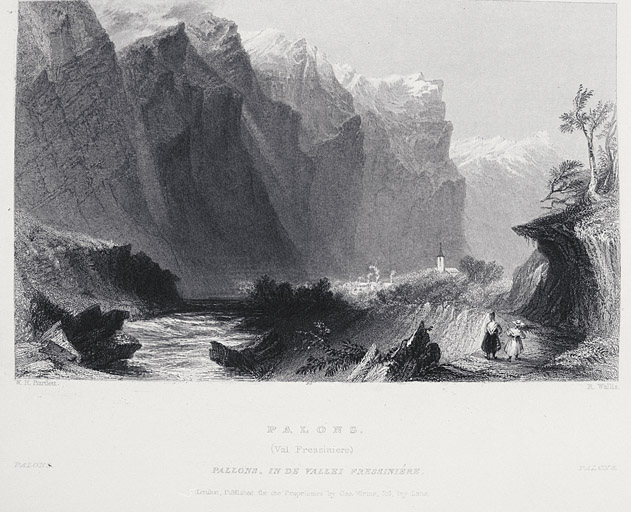 Le hameau de Pallons. Gravure, 1837, par WH Bartlett.
