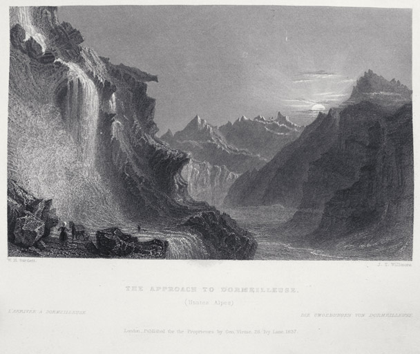 Les abords de Dormillouse. Gravure, 1837, par W.H. Bartlett et J.T. Willmore.