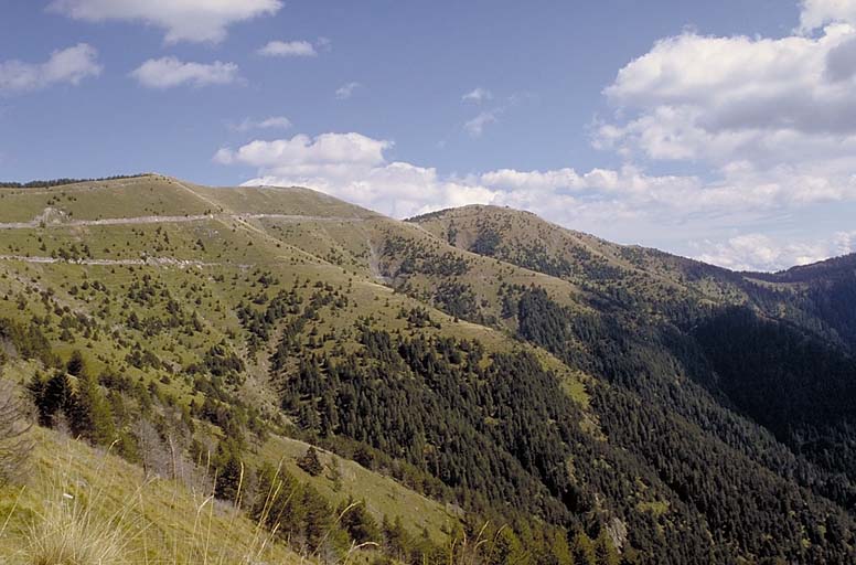 Vue générale du versant sud prise de la route D 68, à l'ouest.