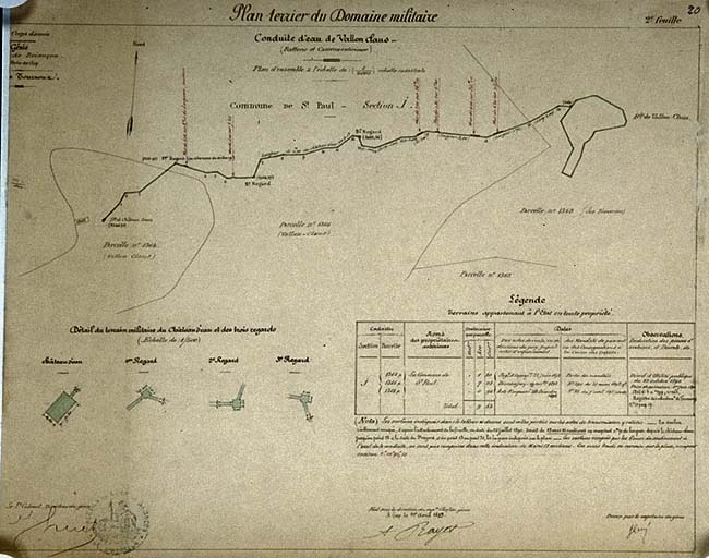 Plan terrier du domaine militaire. Conduite d'eau de Vallon Claus. 1899