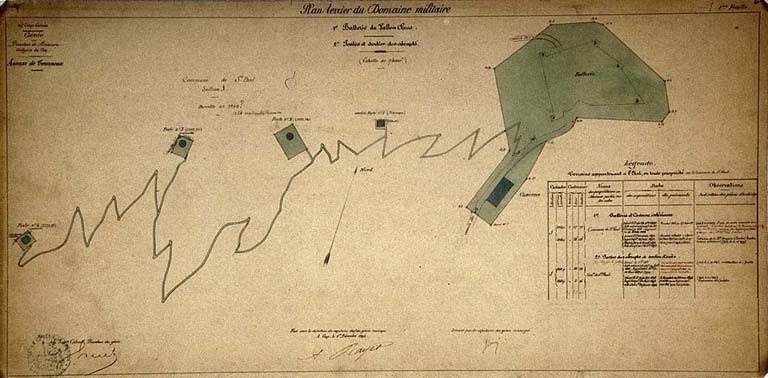 Plan terrier du domaine militaire. 1e Batterie du Vallon Claus. 2e Postes et sentier des abrupts. 1898