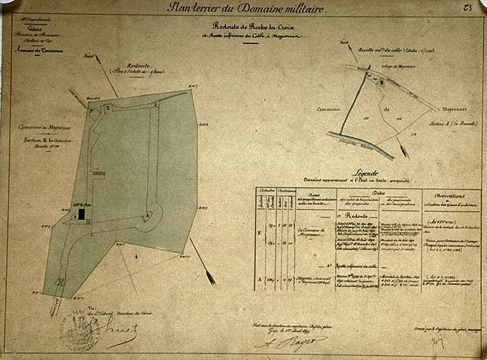 Plan terrier du domaine militaire. Redoute de Roche-le-Croix.