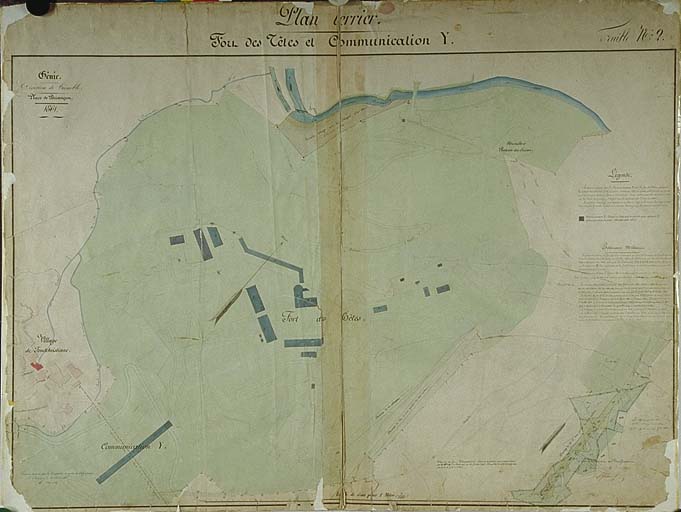 Plan terrier. Le fort des Têtes et la communication Y. 1861.