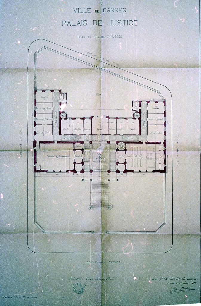 Ville de Cannes. Palais de justice. Plan du rez-de-chaussée, 1898.