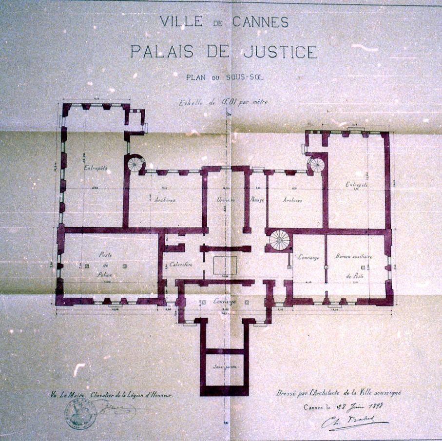 Ville de Cannes. Palais de justice. Plan du sous-sol, 1898.