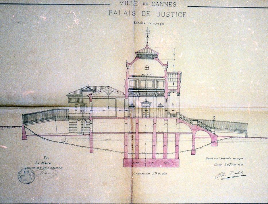 Ville de Cannes. Palais de justice. Coupe transversale, 1898.