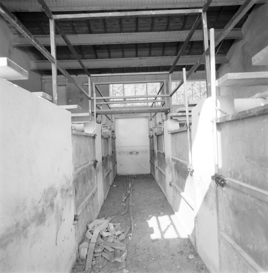 Intérieur du toril. Couloir central vu du sud.