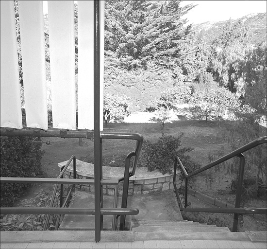 Vue de l'escalier depuis la terrasse située au nord.