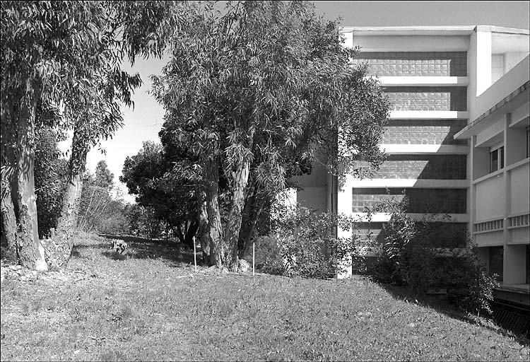 Le volume de la cage d'escalier sur la façade nord, vu depuis l'ouest.