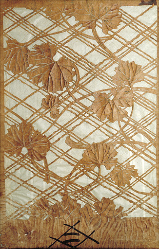 Papier découpé au verso, ayant pu servir de pochoir, anciennement situés dans le double vitrage de la porte de communication entre la salle à manger et le salon (oeuvre non signée).