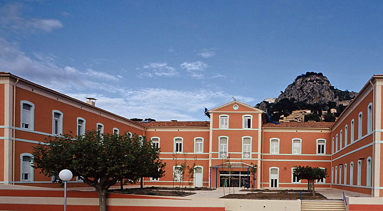 Vue d'ensemble des trois ailes de l'Hôtel-Dieu prises du sud.
