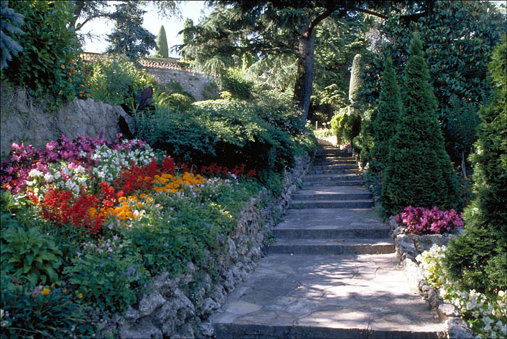 Allée en escalier descendant des soubassements de l'ancienne villa.