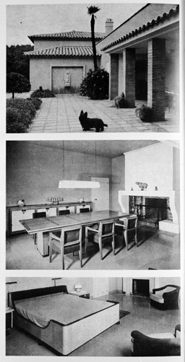 Façade sud, vue partielle. Salle à manger. Chambre. Paul Dupré-Lafon architecte décorateur.
