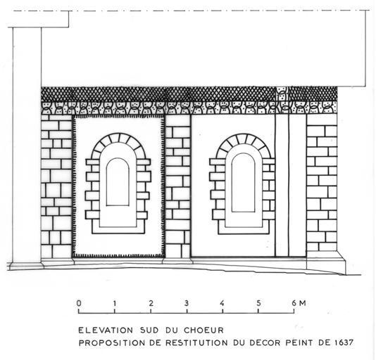 Choeur : élévation sud. Restitution du décor de 1637.