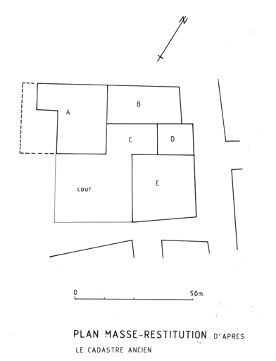 Plan masse : essai de restitution d'après le cadastre de 1824.