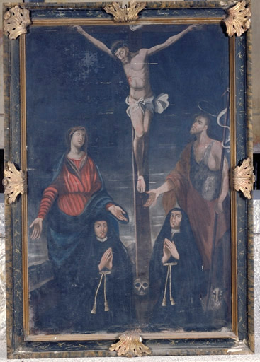 Tableau : Christ en croix avec deux pénitents, cadre