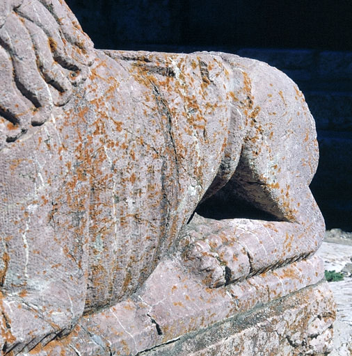 Le lion de droite. Détail de la patte arrière gauche.