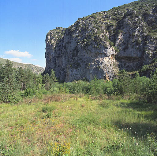 Ouvrage d'infanterie n° 92 dit du Rocher des Nids : vue générale sur le Rocher des nids, depuis la vallée.