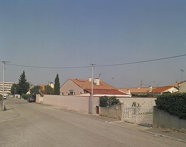 Ensemble d'habitat pavillonnaire le long de la rue Henri Leroy (rive est). Vue prise de l'angle des rues Vincent Van Gogh et Henri Leroy.