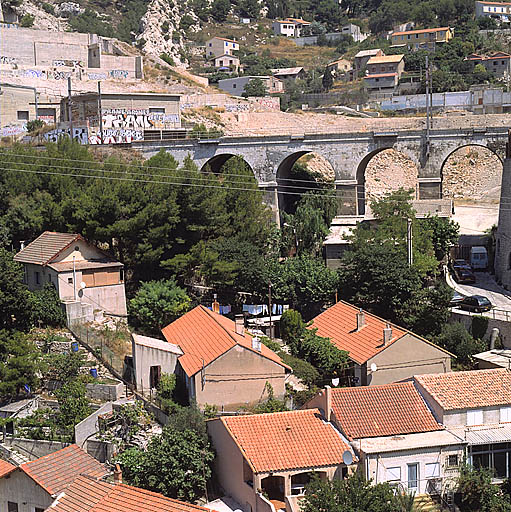 Vue générale de la courée, prise depuis le viaduc des Riaux.