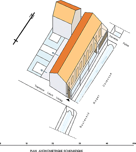 Immeuble à logements, 52 à 58 bd Roger-Chieusse. Construit vraisemblablement entre 1891 et 1910. Plan axonométrique.