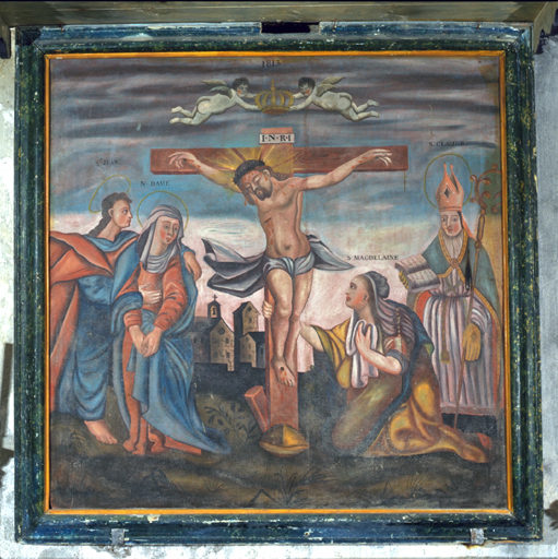 Tableau du maître-autel : Calvaire avec saint Claude. Porte la date 1813.