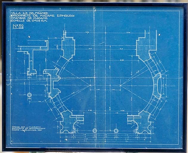 Plan de chambre de Madame Ephrussi, au rez-de-chaussée. J.M. Aubertin (architecte). Dressé à Paris le 18 janier 1910.